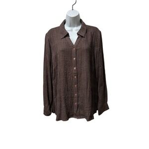 d&co Womens Plaid Button Down Shirt Long Sleeve V Neck Casual Top large